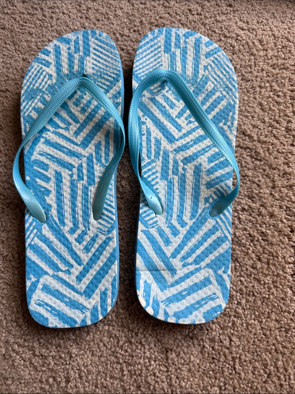 Blue & White Patterned Flip Flops